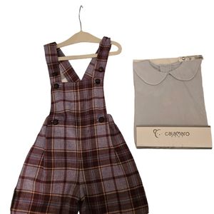 Pepa London Classic Tartan Dungarees in Blue / 2Y